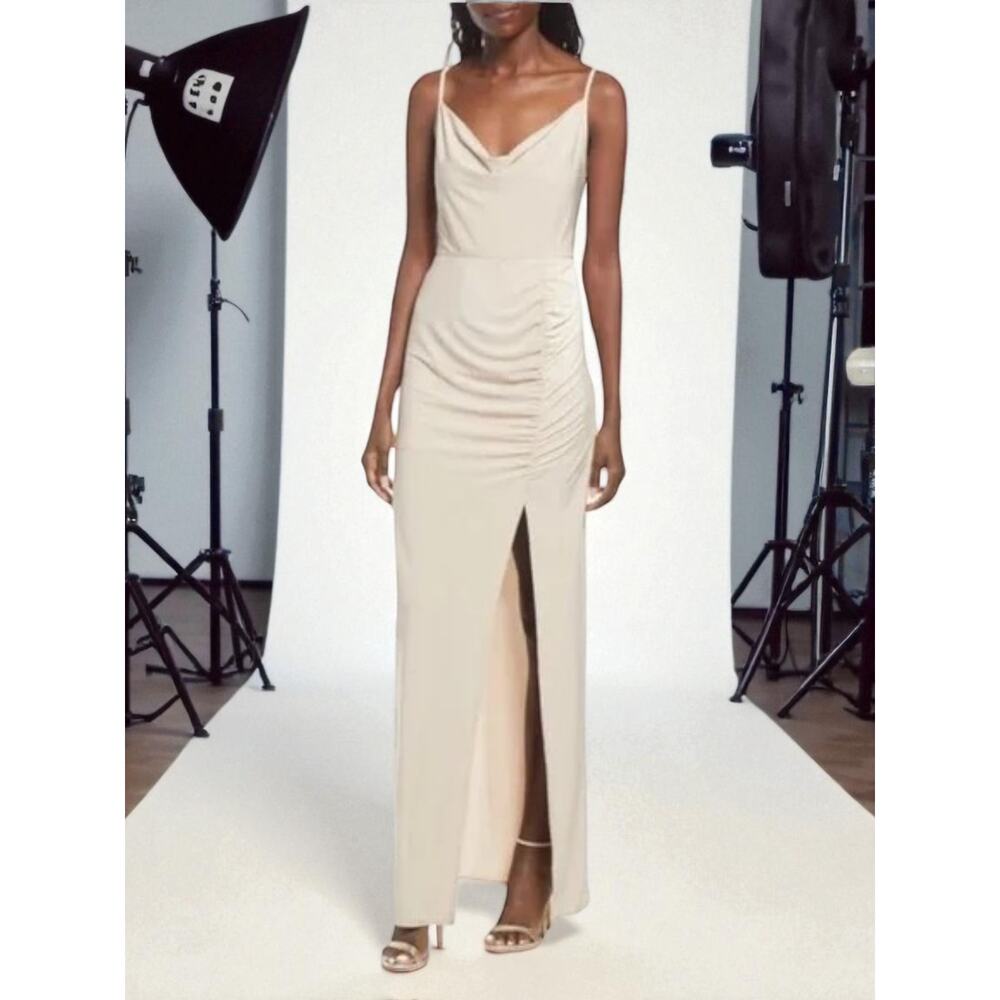 WAYF Layla Ruched Cowl Neck Gown Dress in Champagne Size: L - NWT